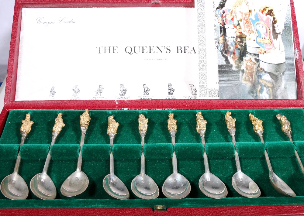 Commemorative limited edition 'Queen's Beasts' set of ten silver gilt spoons, maker Richard Comyns,