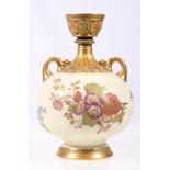 Royal Worcester ivory parian porcelain vase, with floral sprays, puce printed '1109' mark, 22.5cm.