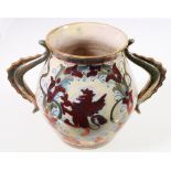 Late 19th century Italian lustre two-handled vase, with crowned winged griffon, 18cm.