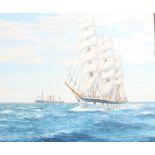 JAMES C BURNIE (20th century) Sailing ship Signed, oil on board.