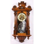 Victorian mahogany regulator wall clock, with enamel dial and pillared case, 64cm.