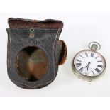 Victorian keyless winding Goliath open faced watch, in a leather case, 10cm.