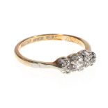 18ct gold and platinum diamond three stone ring, hallmarked.