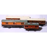 Marklin gauge 1 LSWR London and South Western Railway horse coach and 3 GNR carriages