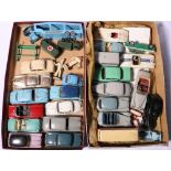 Playworn die cast model vehicles: four Spot-On; Austin A40; Triumph TR3; Jaguar 3.