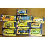 Ten Corgi model vehicles to include 288, 287, 701, 200, 411, 289, 287, 280 and 396,