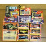 Five Dinky Toys die cast models vehicles: 241, 189, 208, 255, 241, a Dinky action kit 1009,