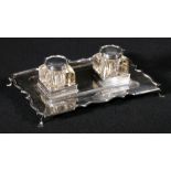 Edwardian Silver serpentine rectangular ink stand, Chester 1909, 386g,