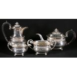 Victorian silver plated four-piece tea service of rectangular form, with basket weave borders,