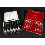 Set of six silver teaspoons and tongs, cased and a set of six Indian spoons,