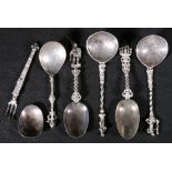 Group of six 19th century Scandinavian silver spoons with apostle and other finials, 383g,