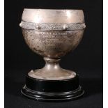 Silver pedestal trophy cup with Celtic knot work band, maker Mappin & Webb,