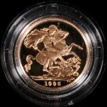 Royal Mint United Kingdom Elizabeth II gold sovereign 1995 proof S4271, 7500 issued,