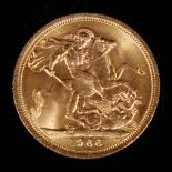 United Kingdom Elizabeth II gold sovereign 1966 AUNC S4125 with case
