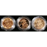 Royal Mint United Kingdom Queen Elizabeth II Sovereign Portrait Collection containing three gold