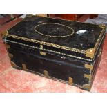 19th century leather brass-studded trunk with lead lining, 107cm long and 57cm wide.