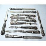 Six silver fruit knives and five forks of King's pattern, 14oz.