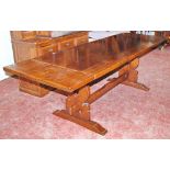 17th century style oak draw-leaf dining table, 76cm high and 184cm long.