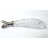 Victorian unusual glass scent bottle with cut scales to resemble a fish,