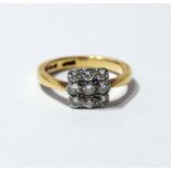 Diamond square cluster ring with nine pavé brilliants, each approximately .05ct, 18ct gold, 1920.