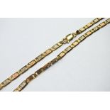 Tri-colour 15ct gold curb link necklace, '585', 25cm long.