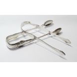 Silver plain sugar tongs by Batemans, 1803, and another, King's style, Glasgow 1841.