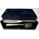 Pair of silver fish servers with oval reeded handles, by A. Hadfield, Sheffield 1846/7, cased, 10oz.