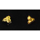 Pair of 22ct gold trefoil leaf stud earrings with screw butterflies, each stamped '916'.