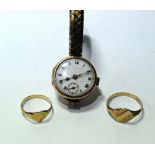 Lady's watch, 1926, and two rings, all 9ct gold.