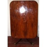 19th century mahogany rectangular tilt-top breakfast table on turned column,