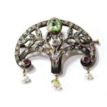 19th century brooch of openwork crescent form with pearls,