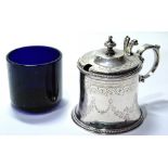 Victorian silver mustard pot of spreading circular form, engraved with beaded edges, Wm Evans, 1869,