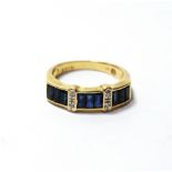 Dress ring with baguette sapphires and diamonds, in gold, '750'.