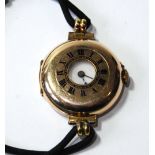 Lady's 9ct gold watch of half hunter style, 1909, inscribed and dated 1911.