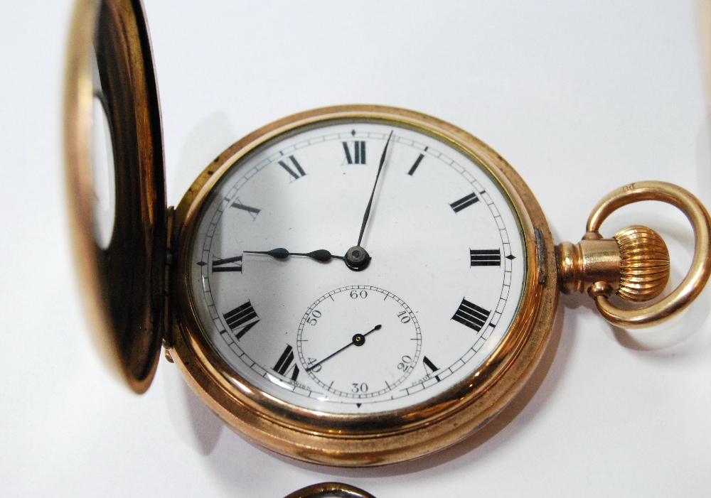 Two Waltham rolled gold pocket watches, two others and a similar guard with locket seal. - Image 2 of 5