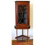 Georgian mahogany and boxwood strung corner cabinet with astragal glazed door,