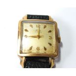 Gent's Avia 9ct gold watch, square, with sweep seconds, 1951.