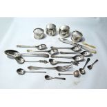 Two pairs of silver napkin rings, various spoons and other items, gross 10oz.