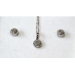 9ct white gold and diamond suite of jewellery comprising a flowerhead pendant necklace on a small
