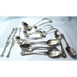 Five silver hors d'oeuvres forks (5oz) and various similar EP items.