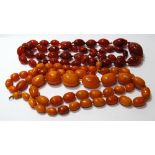 Amber bead necklet, uncertified, and a carnelian necklace.