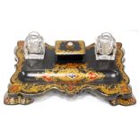 Victorian papier maché inkstand, 28cm long.