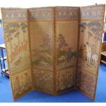 Arts & Crafts tapestry embroidered four-fold dressing screen,