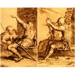 AFTER ROSA Medieval Knights Lithographs, a pair, 15cm x 10cm.