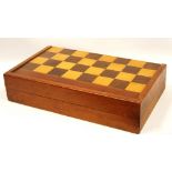 Victorian rosewood and mahogany games box with stained ivory counters, 38cm long.