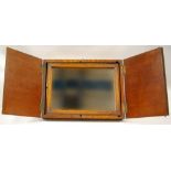 Oak cased travel toilet mirror, 42cm long.