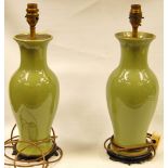 Pair of celadon glazed table lamps, 42cm high.