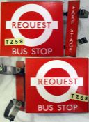 London Transport enamel BUS STOP FLAG 'Request'. A double-sided, hollow sign of the 'boat' style