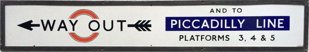 1930s London Underground ENAMEL STATION SIGN 'Way Out and to Piccadilly Line Platforms 3, 4 & 5'.