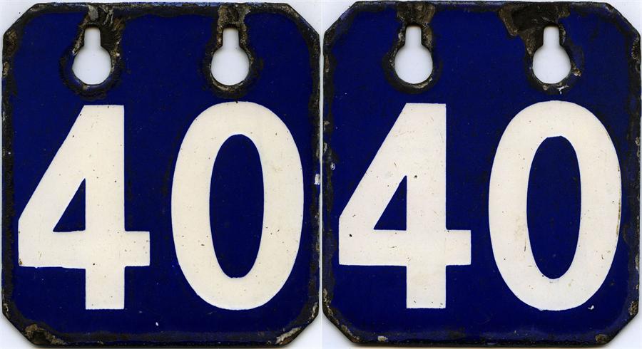 LCC/London Transport tramways enamel RUNNING NUMBER PLATE '40' as carried on the side of trams